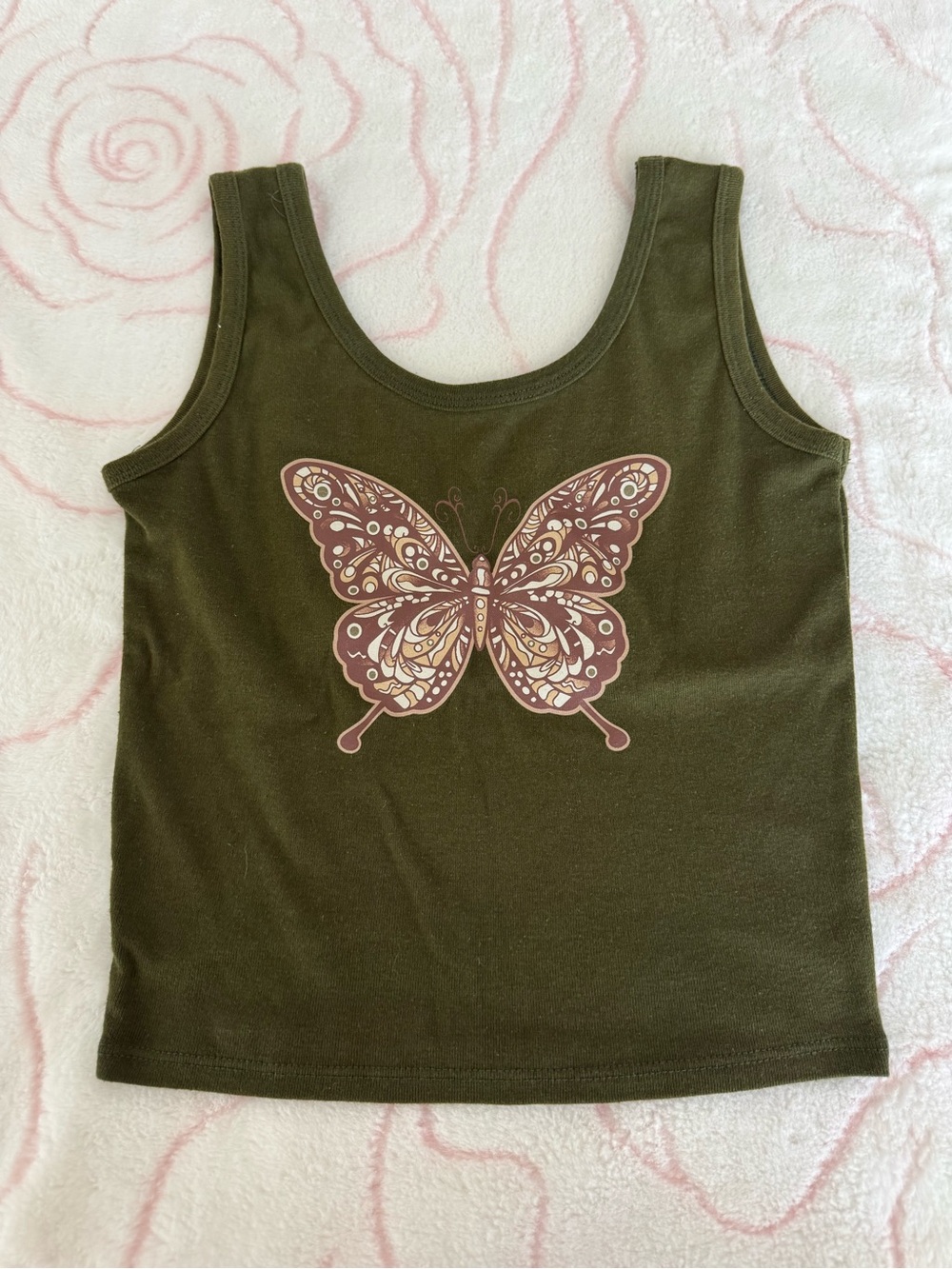 Army green graphic tank top
